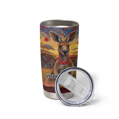 Kangaroo ANZAC Personalised Tumbler Cup Poppy Flowers Aboriginal Dot Painting