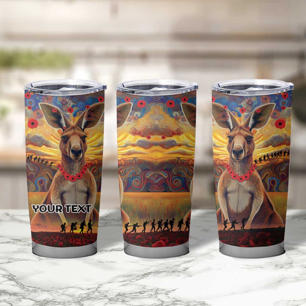 Kangaroo ANZAC Personalised Tumbler Cup Poppy Flowers Aboriginal Dot Painting