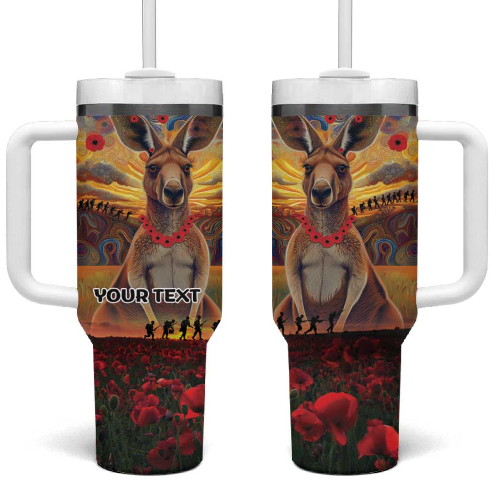 Kangaroo ANZAC Personalised Tumbler With Handle Poppy Flowers Aboriginal Dot Painting