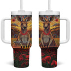 Kangaroo ANZAC Personalised Tumbler With Handle Poppy Flowers Aboriginal Dot Painting