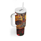 Kangaroo ANZAC Personalised Tumbler With Handle Poppy Flowers Aboriginal Dot Painting