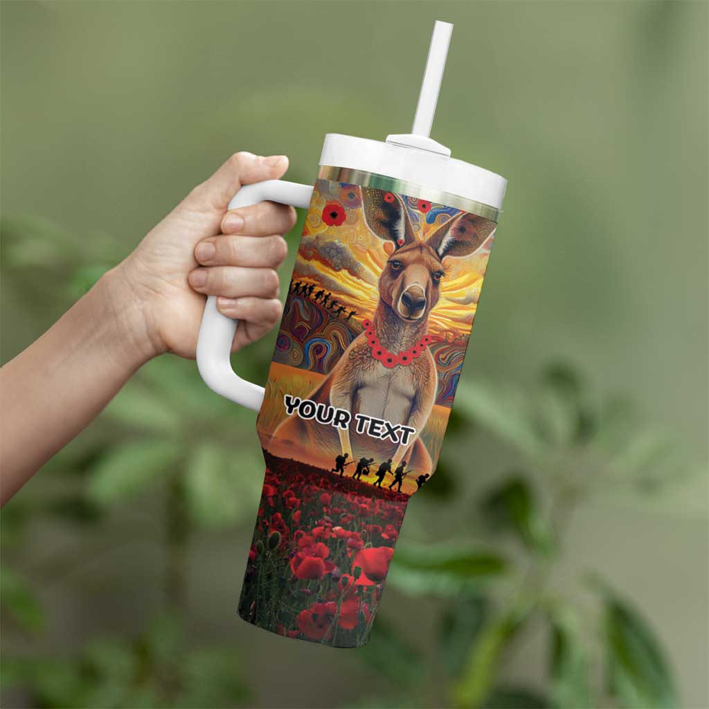Kangaroo ANZAC Personalised Tumbler With Handle Poppy Flowers Aboriginal Dot Painting