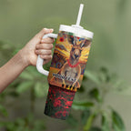 Kangaroo ANZAC Personalised Tumbler With Handle Poppy Flowers Aboriginal Dot Painting