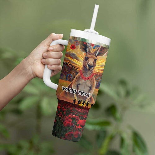 Kangaroo ANZAC Personalised Tumbler With Handle Poppy Flowers Aboriginal Dot Painting