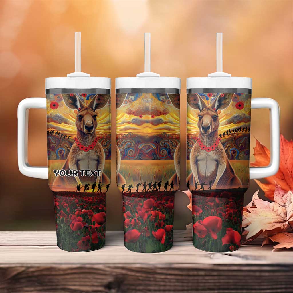 Kangaroo ANZAC Personalised Tumbler With Handle Poppy Flowers Aboriginal Dot Painting