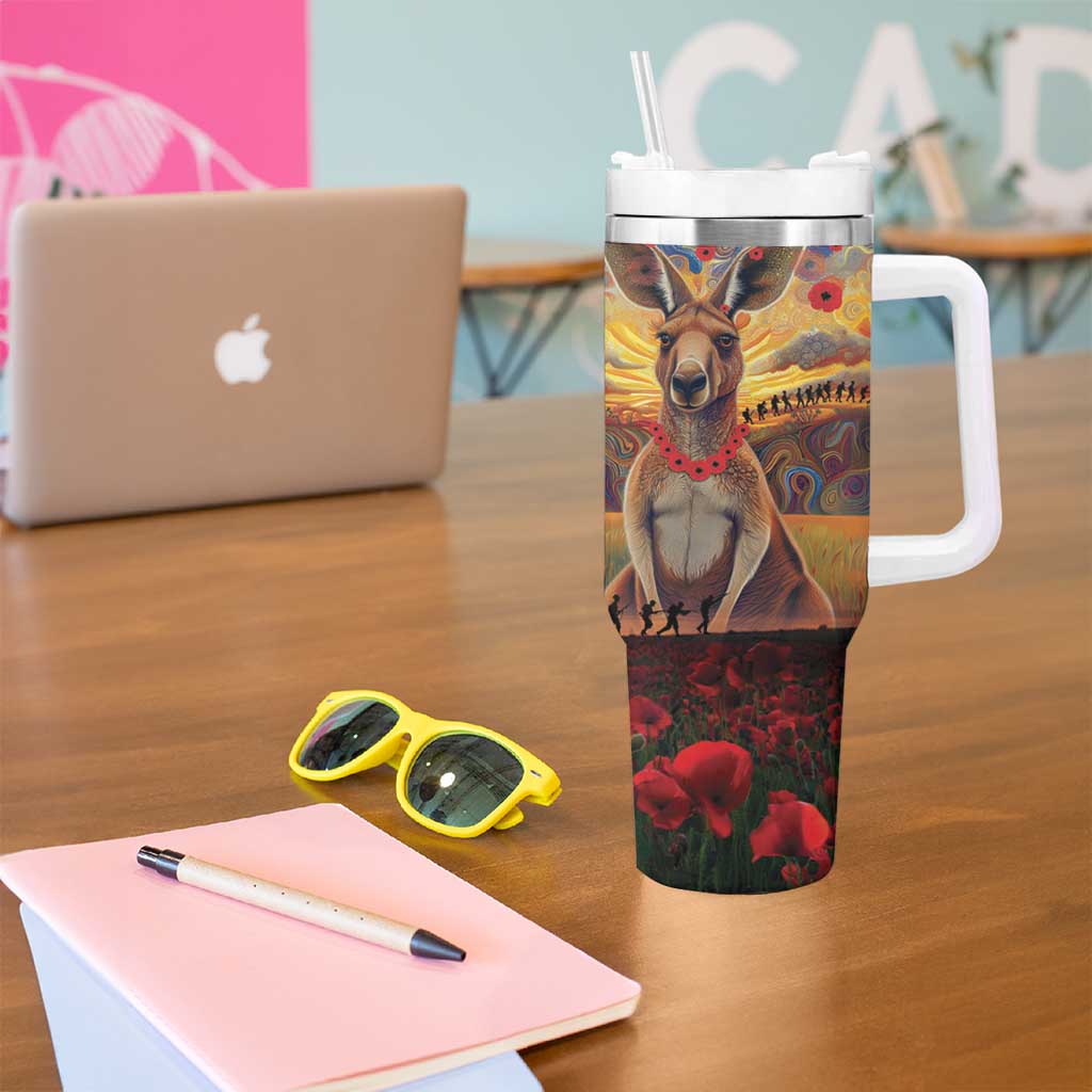 Kangaroo ANZAC Personalised Tumbler With Handle Poppy Flowers Aboriginal Dot Painting