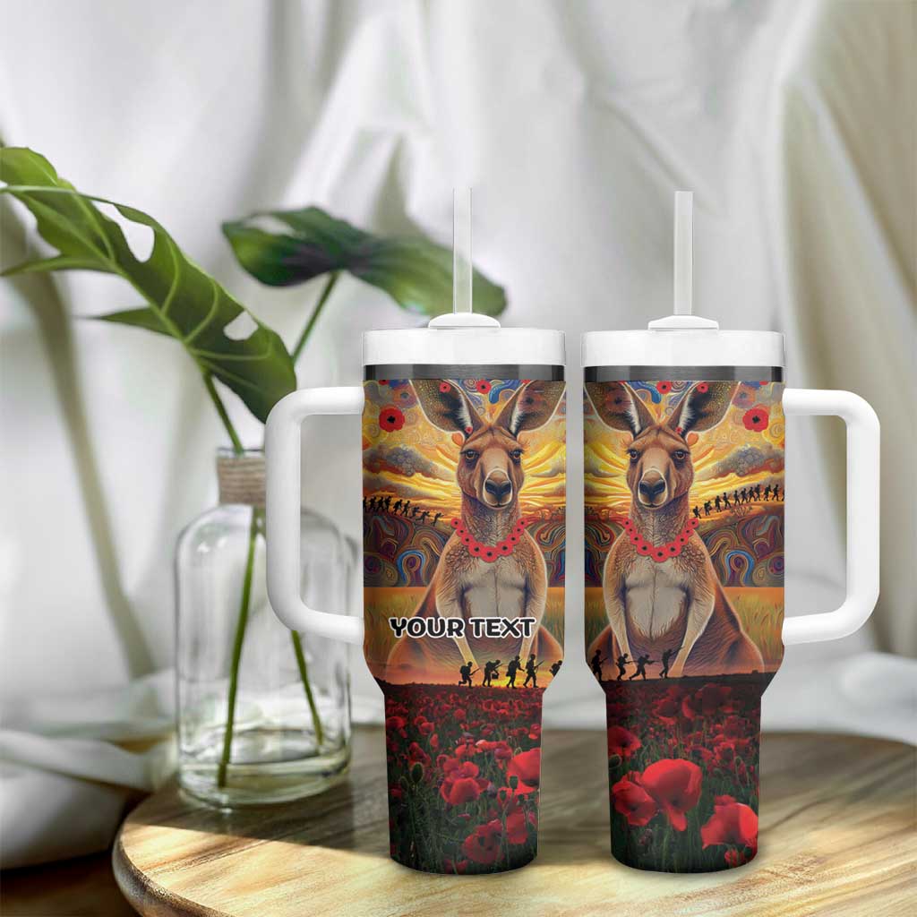 Kangaroo ANZAC Personalised Tumbler With Handle Poppy Flowers Aboriginal Dot Painting