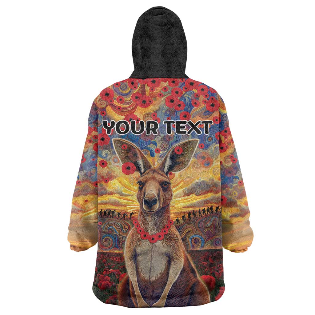 Kangaroo ANZAC Personalised Wearable Blanket Hoodie Poppy Flowers Aboriginal Dot Painting