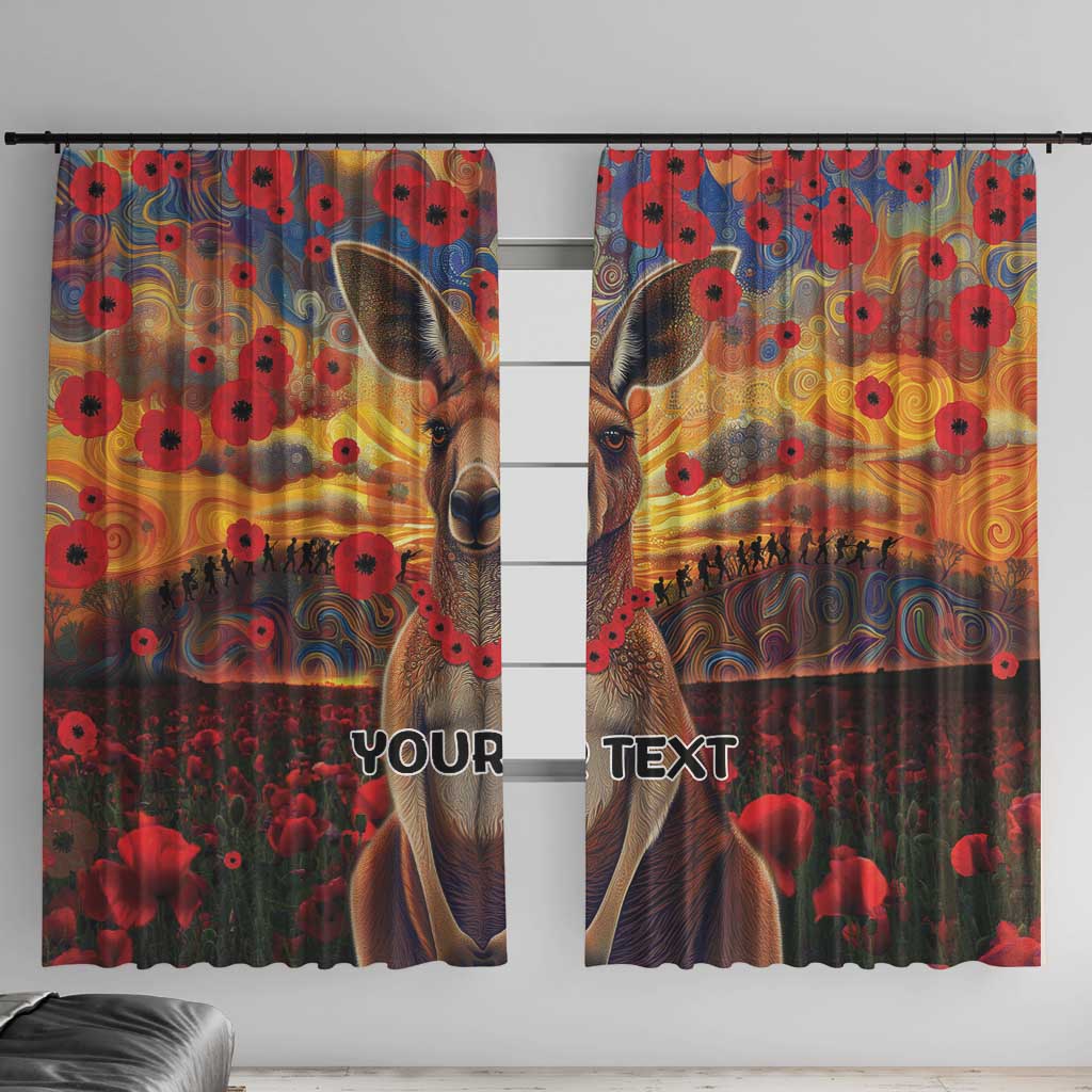 Kangaroo ANZAC Personalised Window Curtain Poppy Flowers Aboriginal Dot Painting