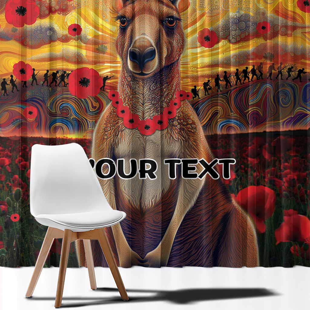 Kangaroo ANZAC Personalised Window Curtain Poppy Flowers Aboriginal Dot Painting
