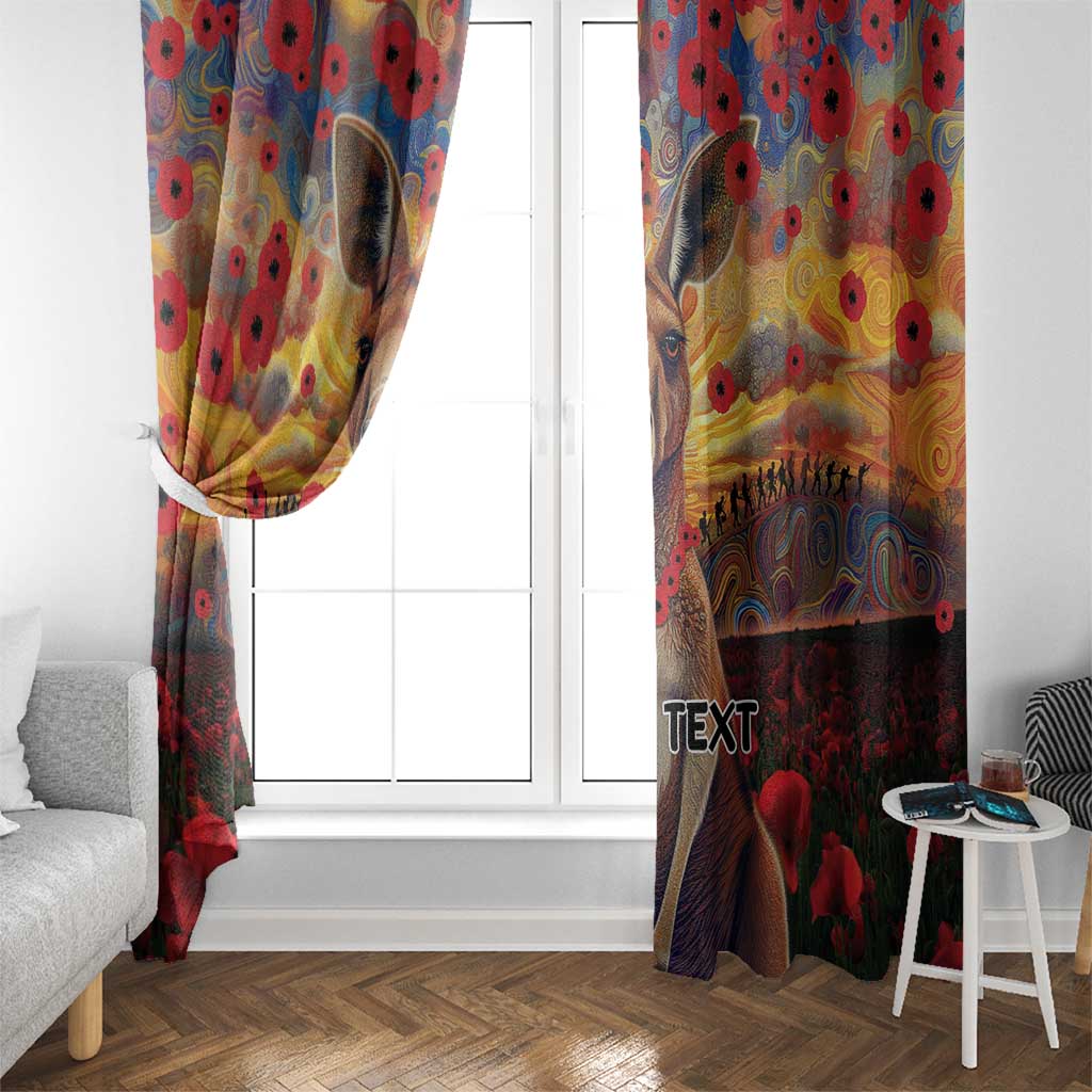 Kangaroo ANZAC Personalised Window Curtain Poppy Flowers Aboriginal Dot Painting