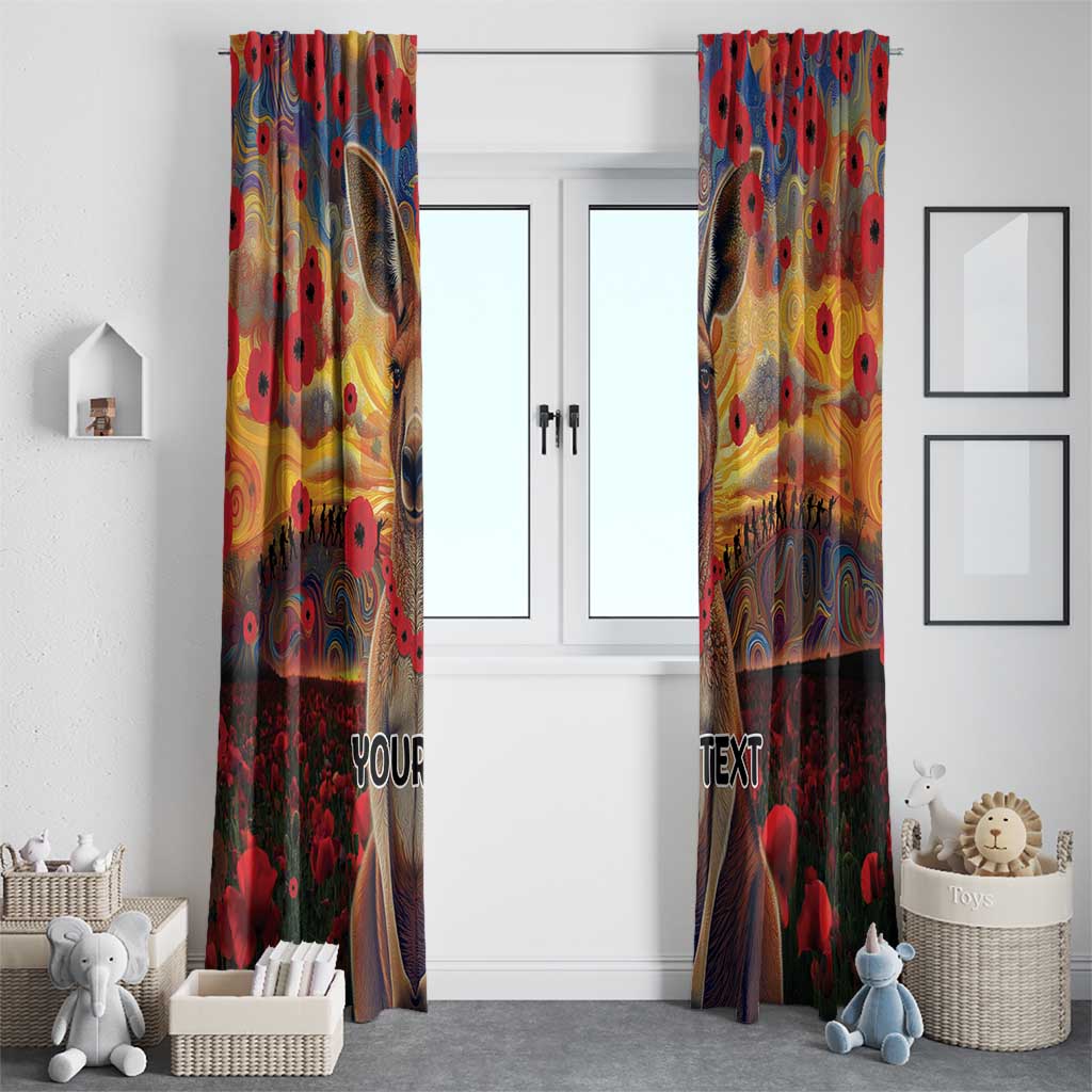 Kangaroo ANZAC Personalised Window Curtain Poppy Flowers Aboriginal Dot Painting