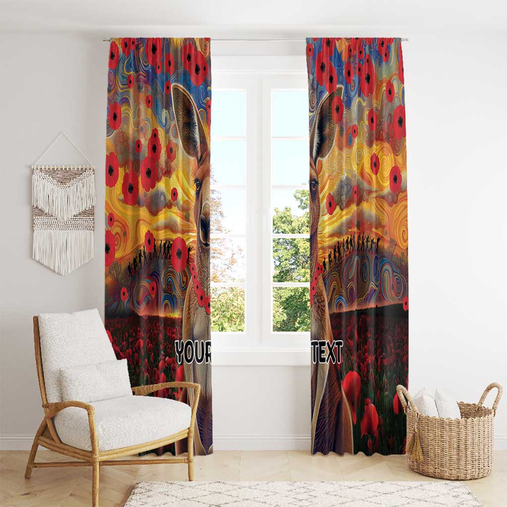 Kangaroo ANZAC Personalised Window Curtain Poppy Flowers Aboriginal Dot Painting