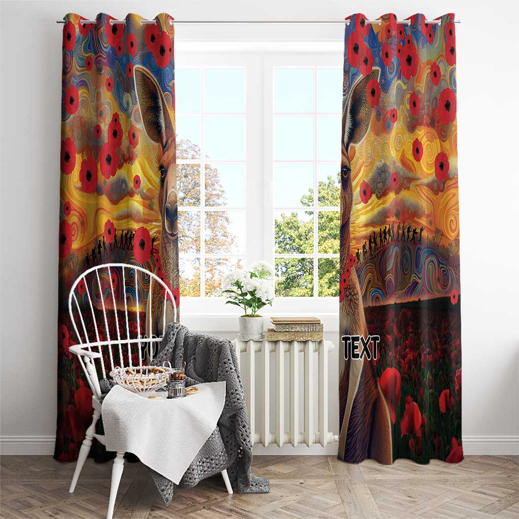 Kangaroo ANZAC Personalised Window Curtain Poppy Flowers Aboriginal Dot Painting