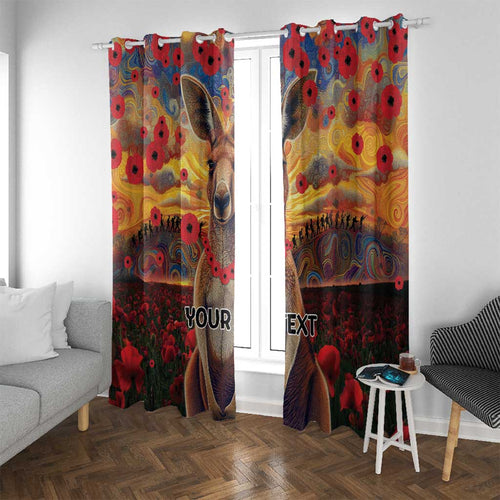 Kangaroo ANZAC Personalised Window Curtain Poppy Flowers Aboriginal Dot Painting