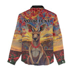 Kangaroo ANZAC Personalised Women Casual Shirt Poppy Flowers Aboriginal Dot Painting