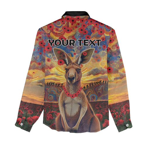 Kangaroo ANZAC Personalised Women Casual Shirt Poppy Flowers Aboriginal Dot Painting