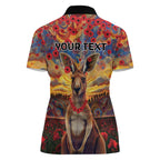 Kangaroo ANZAC Personalised Women Polo Shirt Poppy Flowers Aboriginal Dot Painting