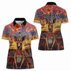 Kangaroo ANZAC Personalised Women Polo Shirt Poppy Flowers Aboriginal Dot Painting