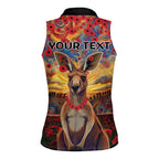 Kangaroo ANZAC Personalised Women Sleeveless Polo Shirt Poppy Flowers Aboriginal Dot Painting