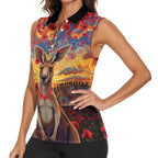 Kangaroo ANZAC Personalised Women Sleeveless Polo Shirt Poppy Flowers Aboriginal Dot Painting