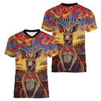Kangaroo ANZAC Personalised Women V-Neck T-Shirt Poppy Flowers Aboriginal Dot Painting