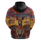 Kangaroo ANZAC Personalised Zip Hoodie Poppy Flowers Aboriginal Dot Painting