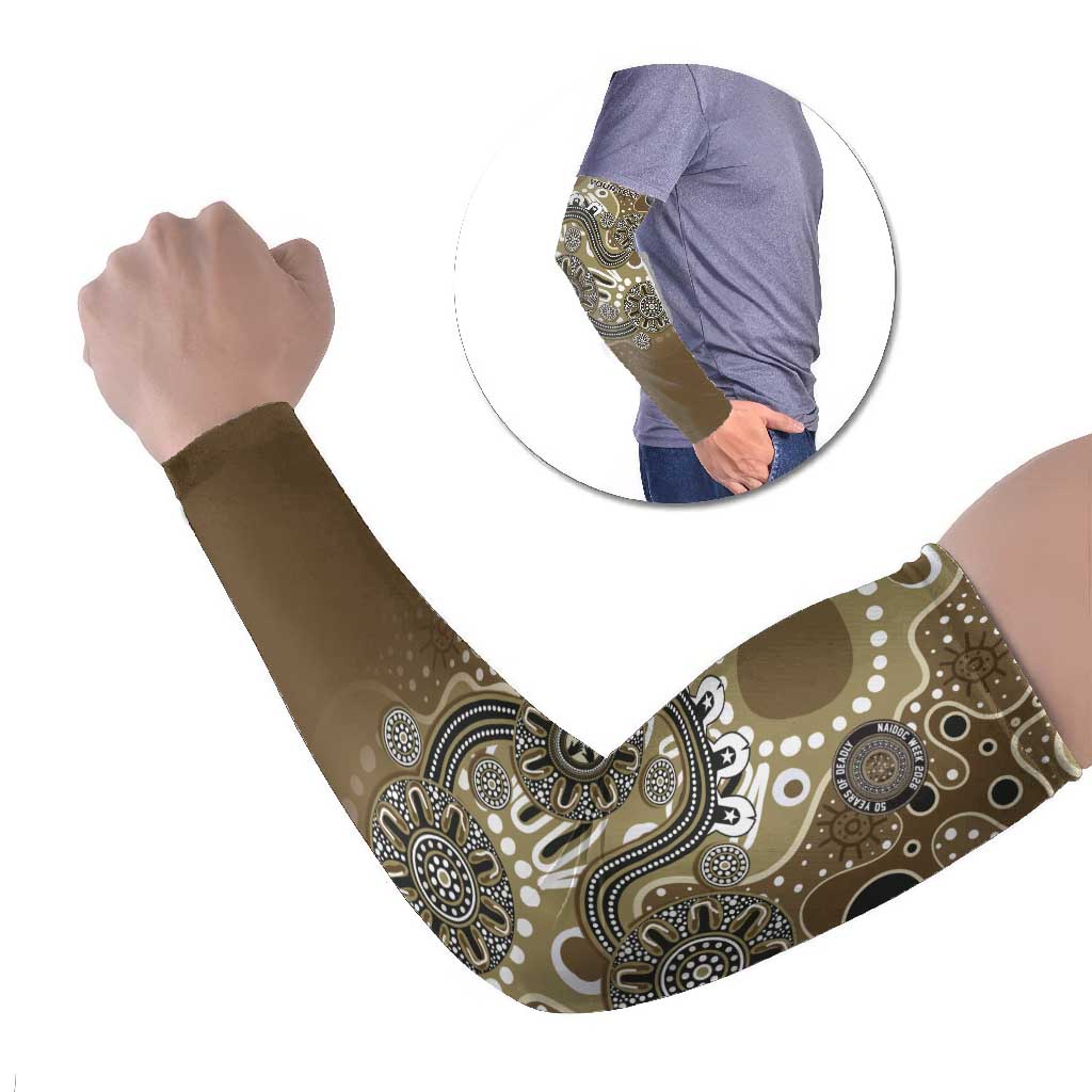 Personalised NAIDOC Week 50 Years Deadly Always Arm Sleeves Brown Aboriginal Artwork Dot Painting