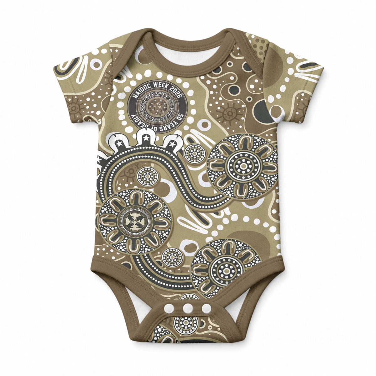 Personalised NAIDOC Week 50 Years Deadly Always Baby Onesie Brown Aboriginal Artwork Dot Painting