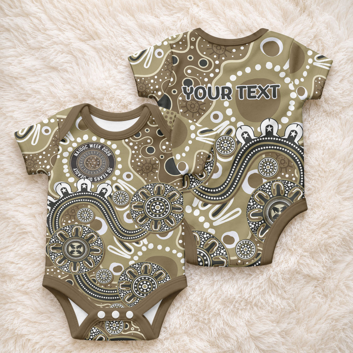 Personalised NAIDOC Week 50 Years Deadly Always Baby Onesie Brown Aboriginal Artwork Dot Painting