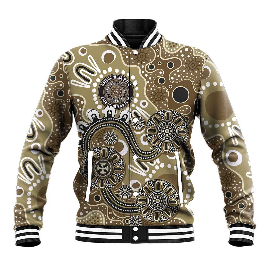 Personalised NAIDOC Week 50 Years Deadly Always Baseball Jacket Brown Aboriginal Artwork Dot Painting