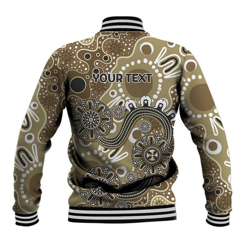Personalised NAIDOC Week 50 Years Deadly Always Baseball Jacket Brown Aboriginal Artwork Dot Painting