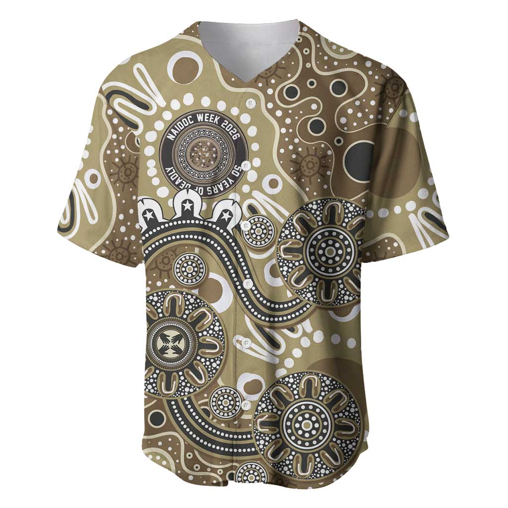 Personalised NAIDOC Week 50 Years Deadly Always Baseball Jersey Brown Aboriginal Artwork Dot Painting