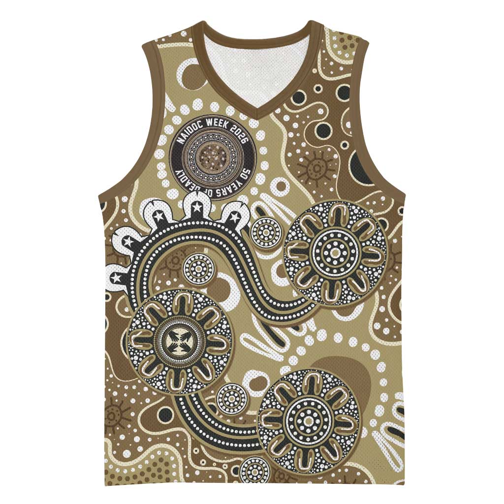 Personalised NAIDOC Week 50 Years Deadly Always Basketball Jersey Brown Aboriginal Artwork Dot Painting