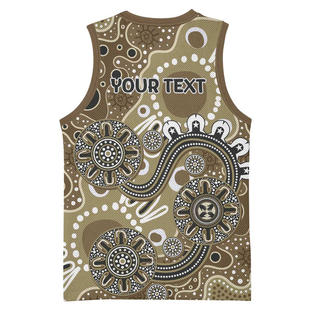 Personalised NAIDOC Week 50 Years Deadly Always Basketball Jersey Brown Aboriginal Artwork Dot Painting