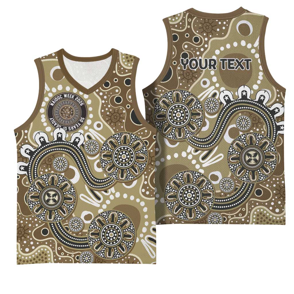 Personalised NAIDOC Week 50 Years Deadly Always Basketball Jersey Brown Aboriginal Artwork Dot Painting