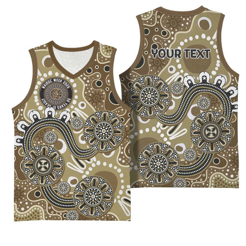 Personalised NAIDOC Week 50 Years Deadly Always Basketball Jersey Brown Aboriginal Artwork Dot Painting