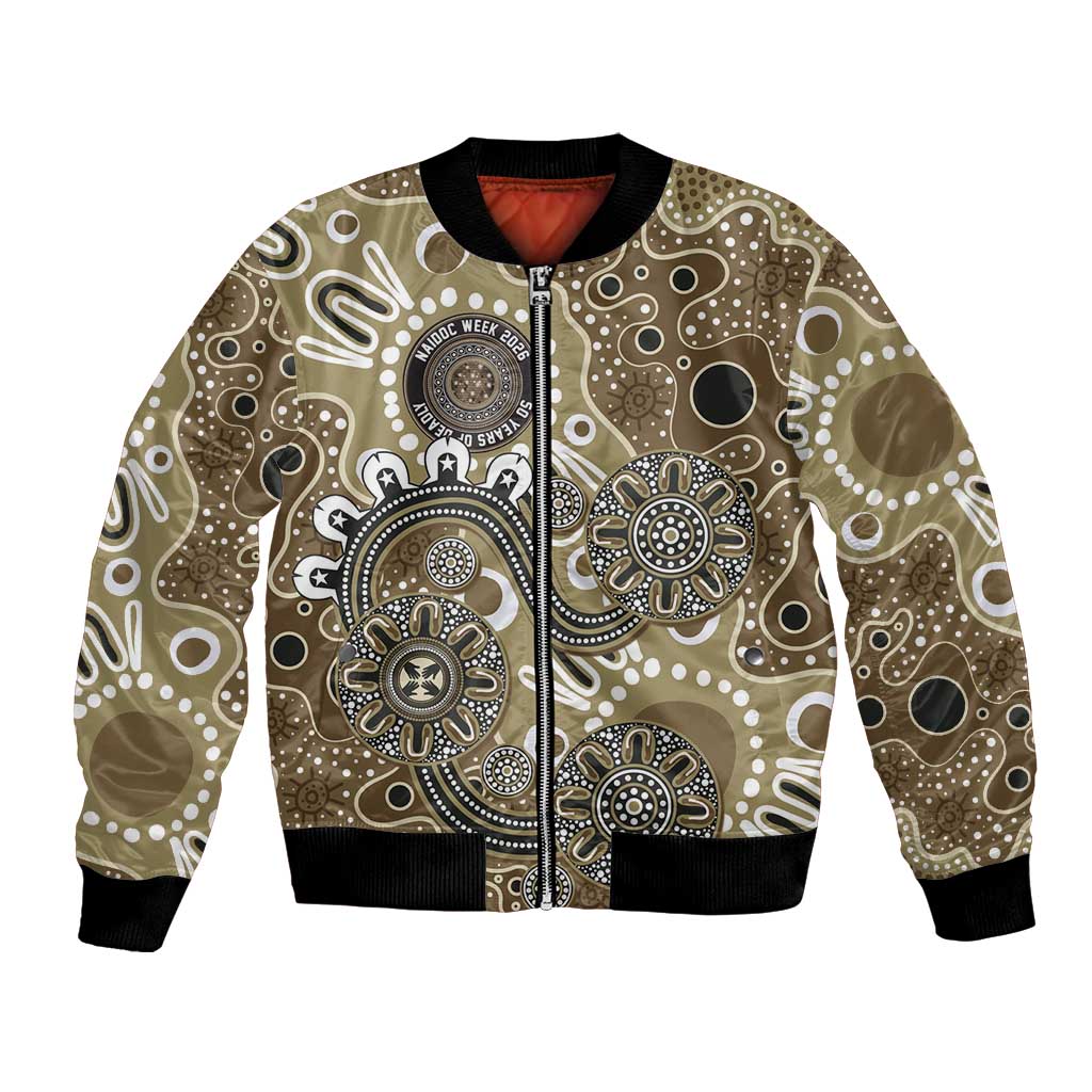 Personalised NAIDOC Week 50 Years Deadly Always Bomber Jacket Brown Aboriginal Artwork Dot Painting