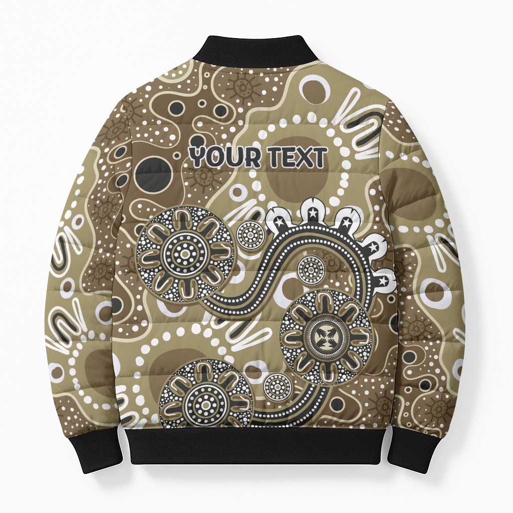 Personalised NAIDOC Week 50 Years Deadly Always Bomber Puffer Jacket Brown Aboriginal Artwork Dot Painting