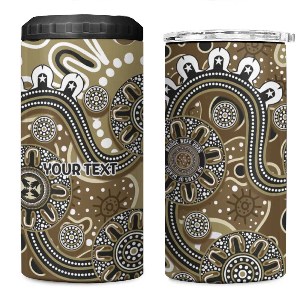 Personalised NAIDOC Week 50 Years Deadly Always 4 in 1 Can Cooler Tumbler Brown Aboriginal Artwork Dot Painting