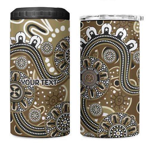 Personalised NAIDOC Week 50 Years Deadly Always 4 in 1 Can Cooler Tumbler Brown Aboriginal Artwork Dot Painting