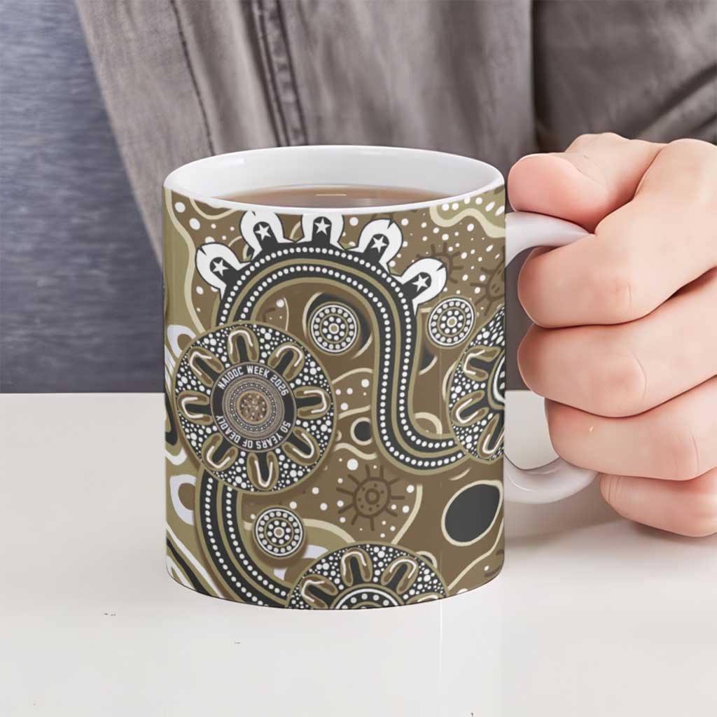 Personalised NAIDOC Week 50 Years Deadly Always Ceramic Mug Brown Aboriginal Artwork Dot Painting