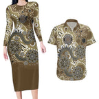 Personalised NAIDOC Week 50 Years Deadly Always Couples Matching Long Sleeve Bodycon Dress and Hawaiian Shirt Brown Aboriginal Artwork Dot Painting