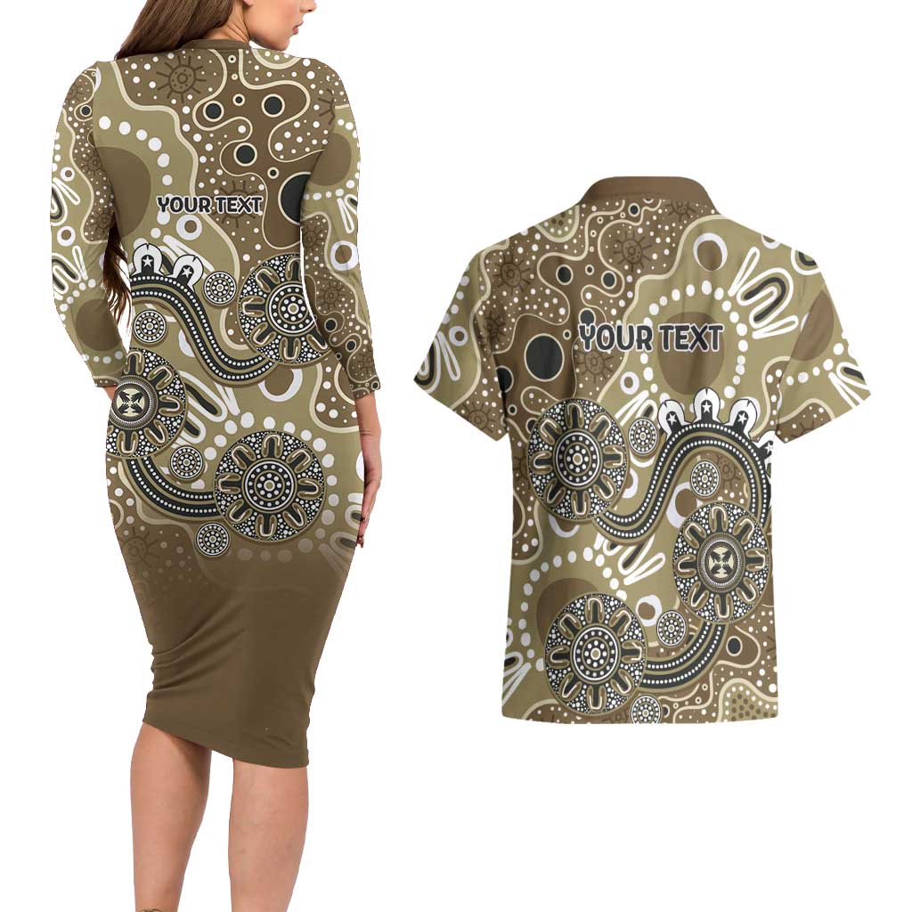 Personalised NAIDOC Week 50 Years Deadly Always Couples Matching Long Sleeve Bodycon Dress and Hawaiian Shirt Brown Aboriginal Artwork Dot Painting