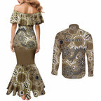 Personalised NAIDOC Week 50 Years Deadly Always Couples Matching Mermaid Dress and Long Sleeve Button Shirt Brown Aboriginal Artwork Dot Painting