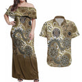 Personalised NAIDOC Week 50 Years Deadly Always Couples Matching Off Shoulder Maxi Dress and Hawaiian Shirt Brown Aboriginal Artwork Dot Painting