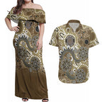 Personalised NAIDOC Week 50 Years Deadly Always Couples Matching Off Shoulder Maxi Dress and Hawaiian Shirt Brown Aboriginal Artwork Dot Painting
