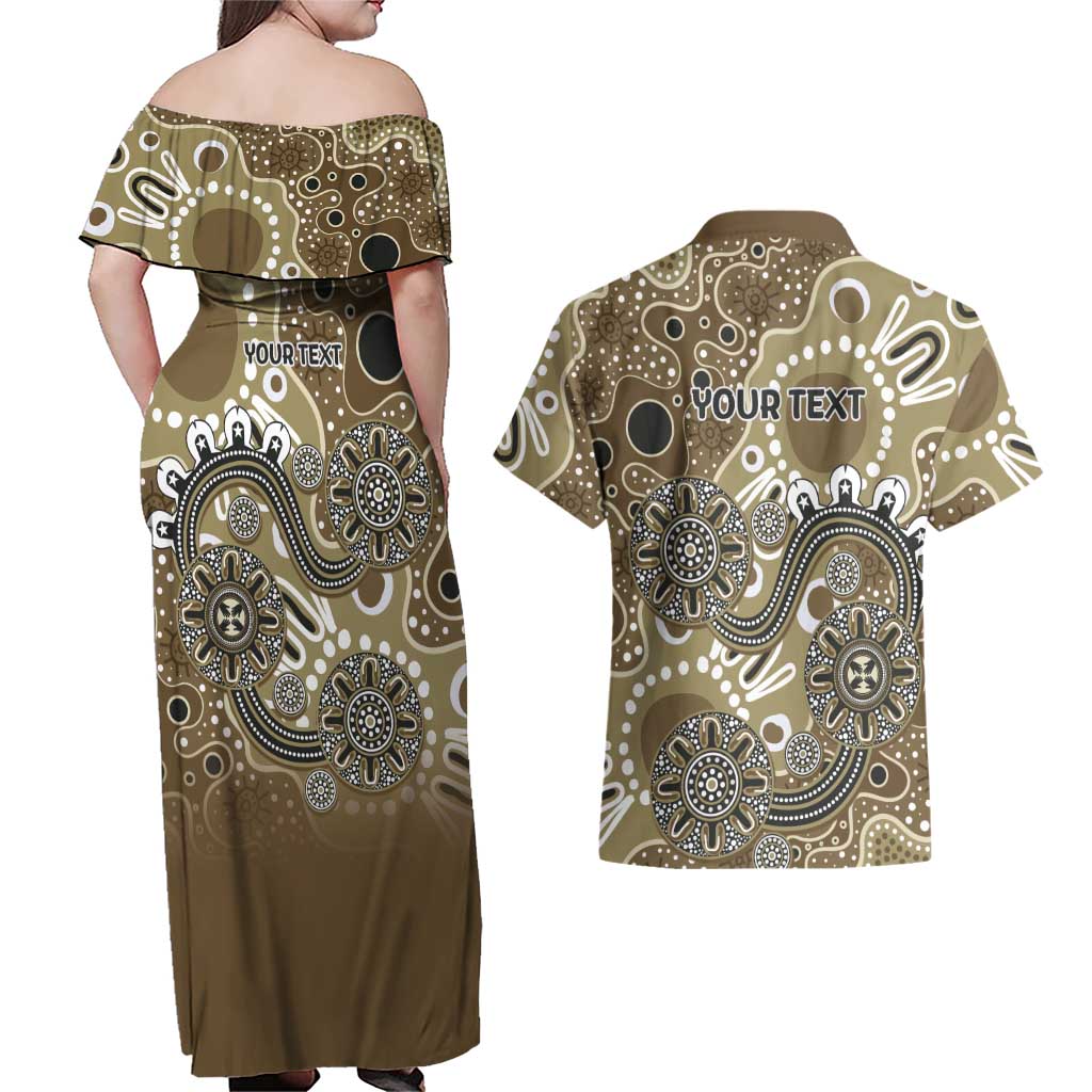Personalised NAIDOC Week 50 Years Deadly Always Couples Matching Off Shoulder Maxi Dress and Hawaiian Shirt Brown Aboriginal Artwork Dot Painting