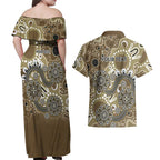 Personalised NAIDOC Week 50 Years Deadly Always Couples Matching Off Shoulder Maxi Dress and Hawaiian Shirt Brown Aboriginal Artwork Dot Painting