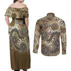 Personalised NAIDOC Week 50 Years Deadly Always Couples Matching Off Shoulder Maxi Dress and Long Sleeve Button Shirt Brown Aboriginal Artwork Dot Painting